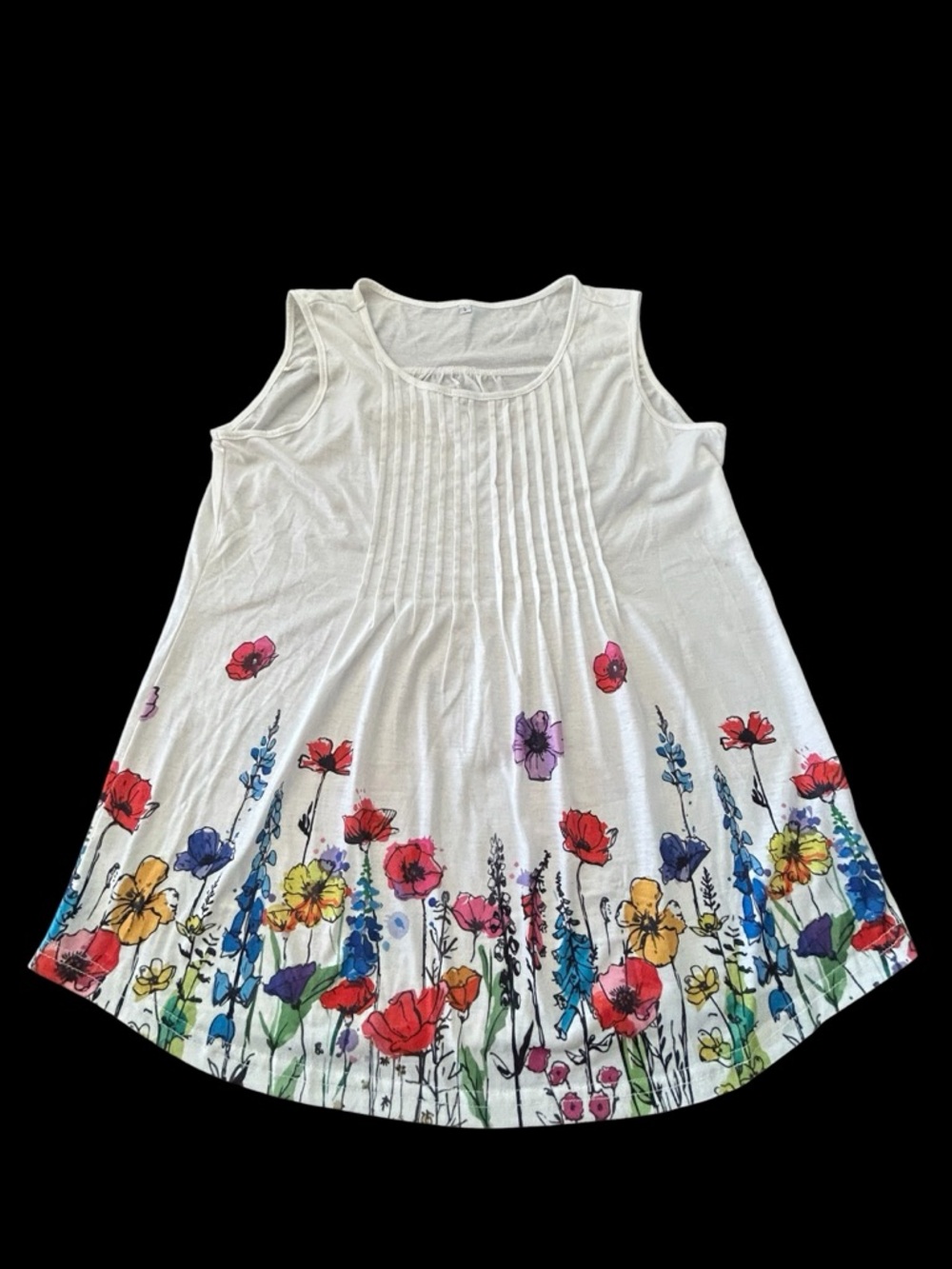 Sleeveless Woman’s White Floral Pintuck Swing Top Gorgeous Lightweight SZ L EUC - Picture 4 of 14